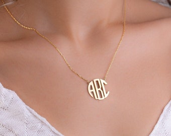 Monogram initial Necklace, Personalized Necklace, Gold Monogram Necklace, Mothers Gift, Custom Block Monogram Initials Necklace