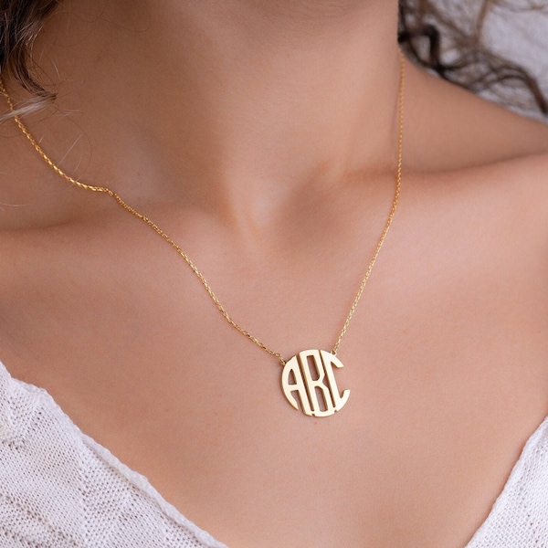 Monogram initial Necklace, Personalized Necklace, Gold Monogram Necklace, Mothers Gift, Custom Block Monogram Initials Necklace