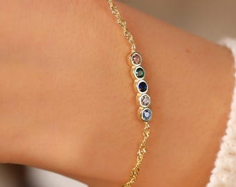 Round Birthstone Bracelet • Birthstone Bracelet •  925 Sterling Silver • Mom Bracelet • Graduation Gift • Mother’s Day Gift for Her