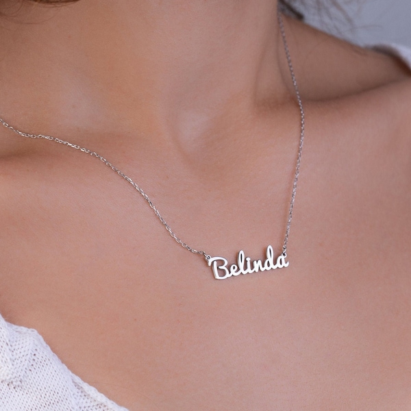 Sterling zilveren naam ketting, aangepaste sierlijke naamplaatje ketting, gepersonaliseerde sieraden, cadeau voor mama, gepersonaliseerd, cadeaus voor haar