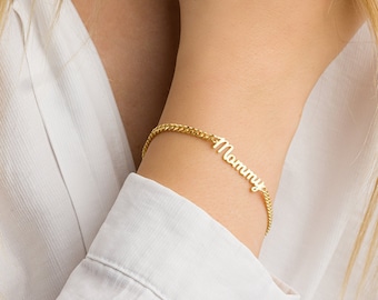 Namensarmband, Goldnamenarmband, zierliches Goldnamenarmband, personalisierter Schmuck, benutzerdefiniertes Armband für Frauen, Geschenk für Mutter