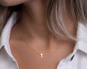 14k solid gold Cross Necklace, Gold Cross Necklace, Tiny Cross Necklace, Dainty Necklace, Dainty Cross Necklace, Small Cross Necklace