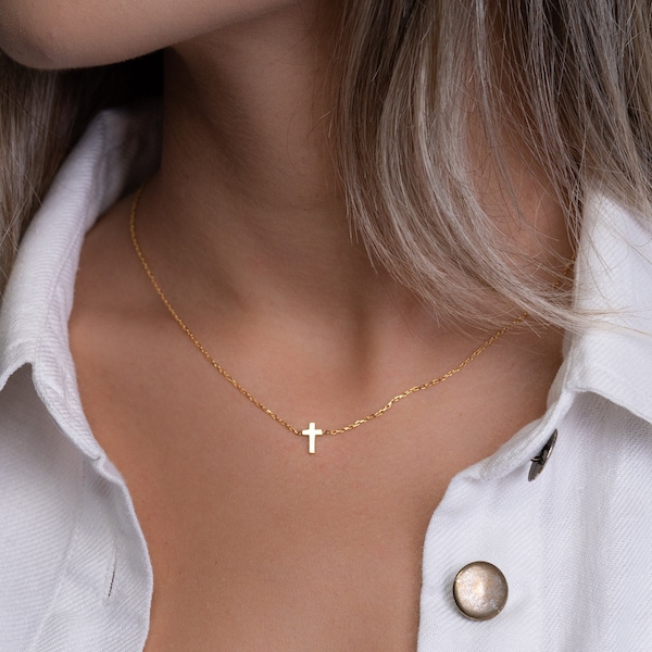 14k solid gold Cross Necklace, Gold Cross Necklace, Tiny Cross Necklace, Dainty Necklace, Dainty Cross Necklace, Small Cross Necklace