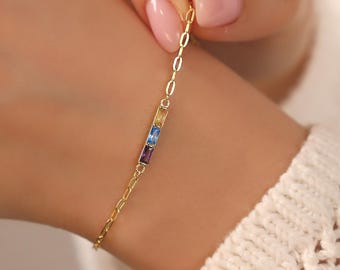 Birthstone Bracelet • Baguette Birthstone Bracelet • 925 Sterling Silver • Mom Bracelet • Graduation Gift • Mother’s Day Gift for Her
