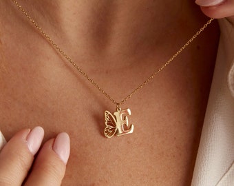 Silver Initial Necklace: Butterfly Charm, Personalized Jewelry