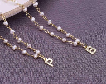 Personalized Initial Pearl Necklace: Silver Custom Letter Jewelry