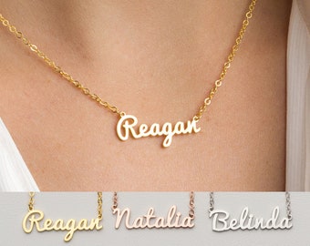 Name necklace gold custom silver, Minimalist Necklace, Minimalist Name Necklace, Script Font Necklace in Sterling Silver, Gift for Her