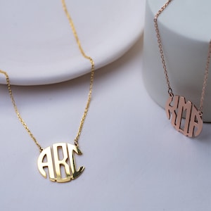 Custom Block Monogram Necklace: Sterling Silver Initial Pendant
