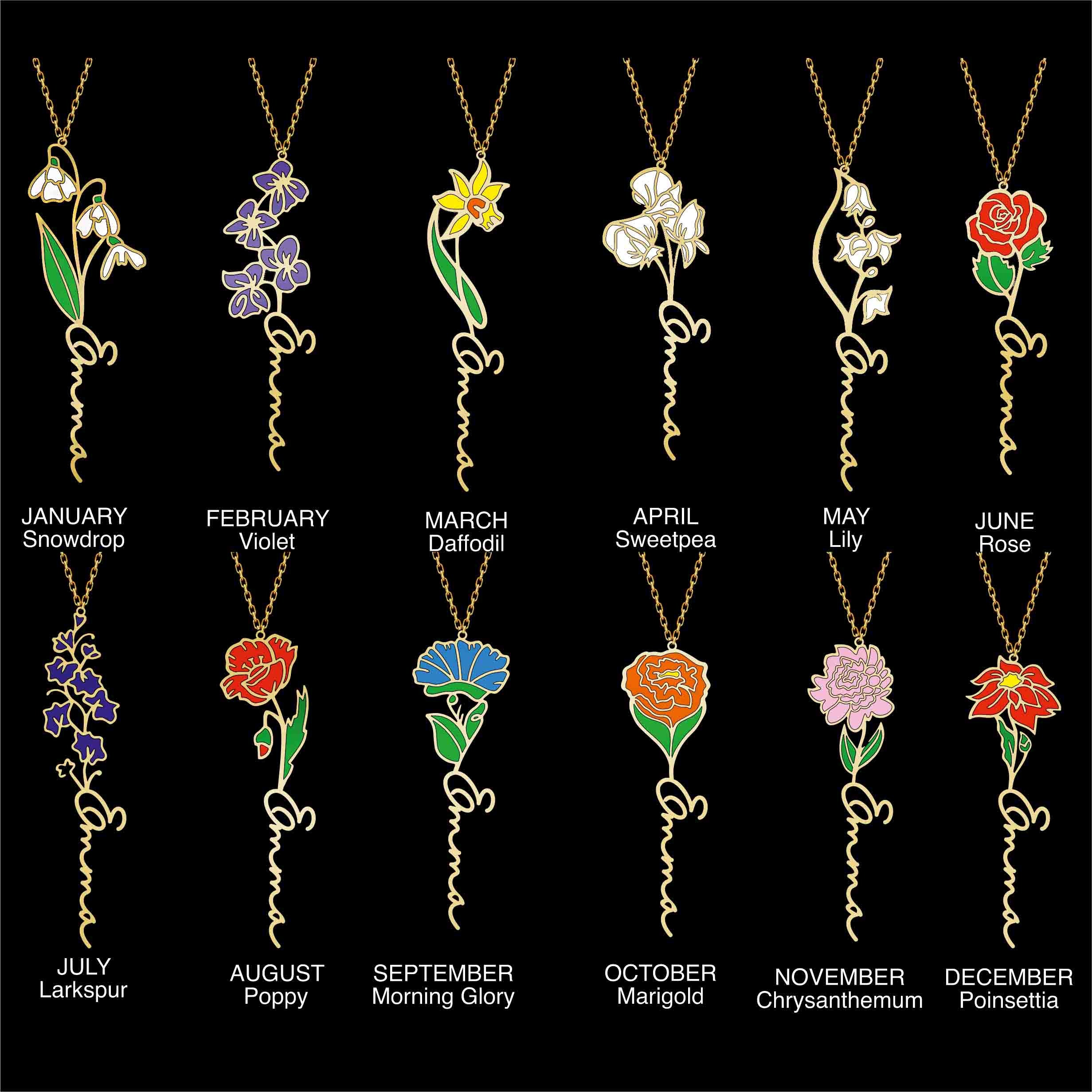 Personalisierte Geburtsblumenkette, personalisierte Namenskette, florale Namenskette, personalisierter Namensschmuck, personalisierte Geschenke für sie, Geburtstagsgeschenke