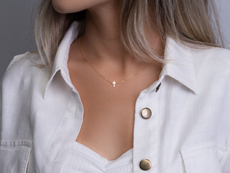 14k solid gold Cross Necklace, Gold Cross Necklace, Tiny Cross Necklace, Dainty Necklace, Dainty Cross Necklace, Small Cross Necklace 