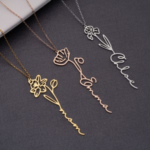 Collier prénom avec fleur de naissance, collier prénom floral, collier prénom personnalisé pour demoiselles d'honneur, cadeaux de Noël, cadeau d'anniversaire, argent sterling image 6