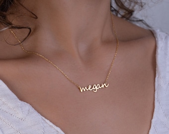 Gold Name Necklace, Personalized Necklace, Necklace with Name, Name Plate Necklace, Name Jewelry