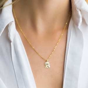 Gothic Initial Letter Necklace, Old English Initial Necklace, Personalized Jewelry, Gold Necklace, Personalized Necklace Sterling Silver