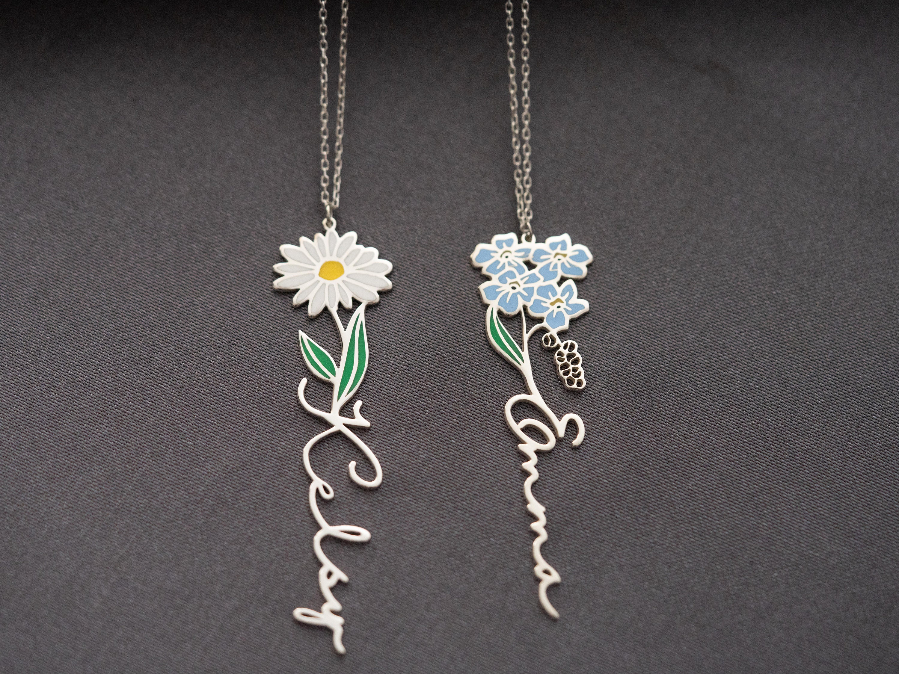 Personalisierte Geburtsblumenkette, personalisierte Namenskette, florale Namenskette, personalisierter Namensschmuck, personalisierte Geschenke für sie, Geburtstagsgeschenke