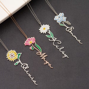Personalized Birth Flower Necklace Custom Name Necklace Floral Name Necklace Custom Name Jewelry, Personalized Gifts For Her Birthday Gifts zdjęcie 5