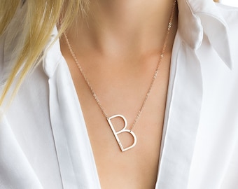 Large Initial Necklace - Sideways Initial Necklace - Oversized Letter Necklace - Monogram Necklace - Bridesmaids Gifts - Big letter necklace