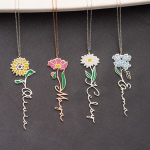 Personalized Birth Flower Necklace Custom Name Necklace Floral Name Necklace Custom Name Jewelry, Personalized Gifts For Her Birthday Gifts image 3