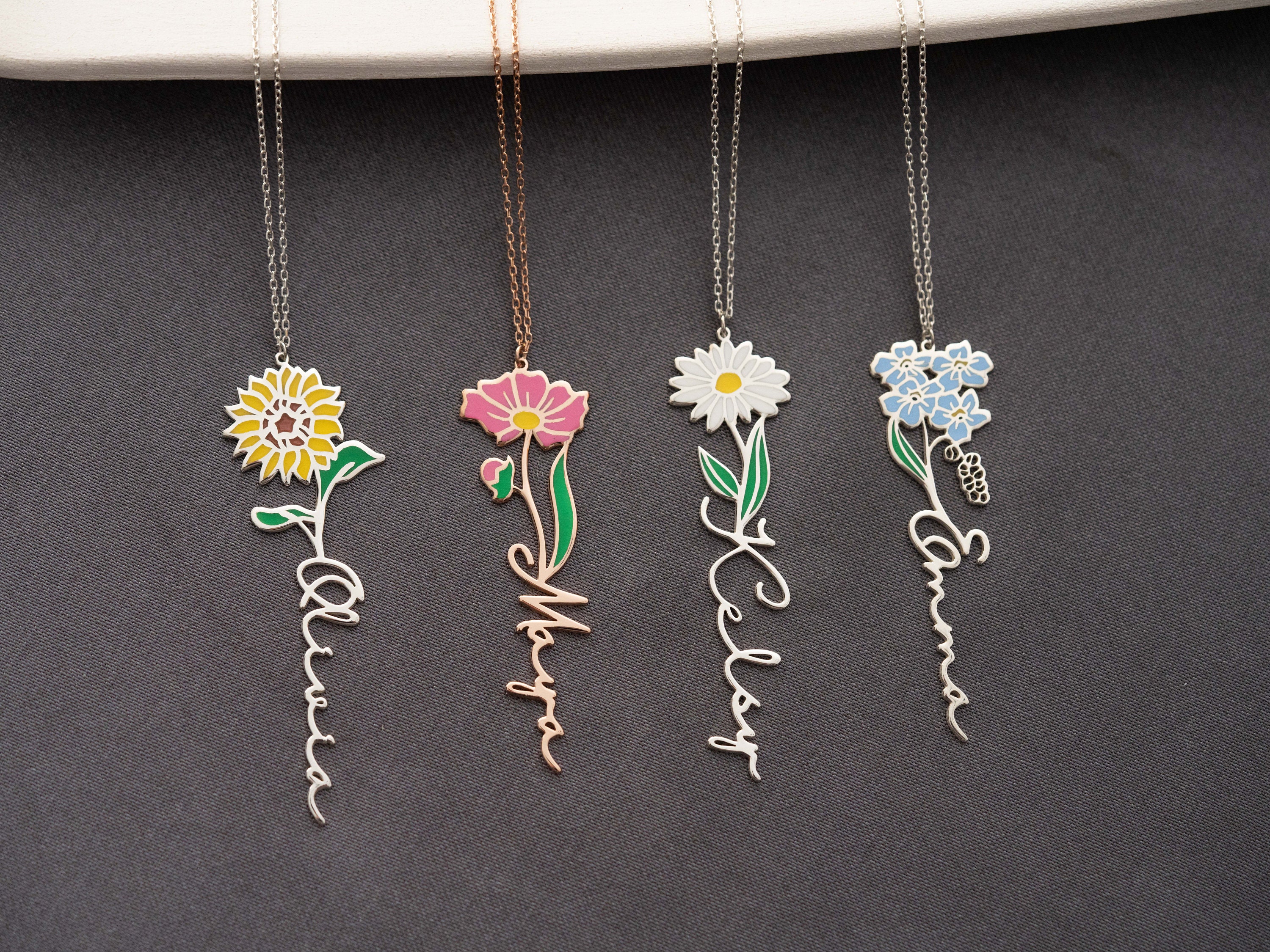 Personalisierte Geburtsblumenkette, personalisierte Namenskette, florale Namenskette, personalisierter Namensschmuck, personalisierte Geschenke für sie, Geburtstagsgeschenke