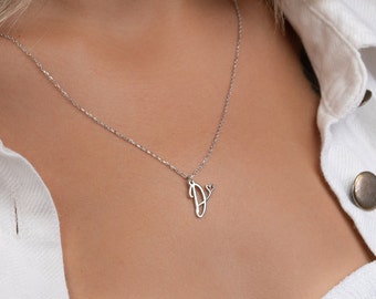 Silver Letter Heart Necklace, Custom Initial Gift Jewelry, Initial Necklace, Letter Pendant, 925k Sterling Silver