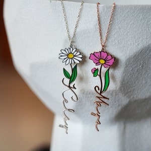 Personalized Birth Flower Necklace Custom Name Necklace Floral Name Necklace Custom Name Jewelry, Personalized Gifts For Her Birthday Gifts image 7