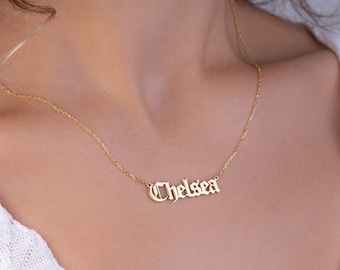 Gothic Name Necklace, Old English Name Necklace, Name Necklace, Gold Name Necklace, Personalized Necklace, Custom Name in Sterling Silver