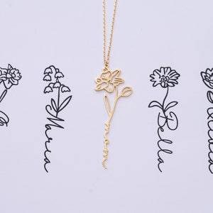 Collier prénom avec fleur de naissance, collier prénom floral, collier prénom personnalisé pour demoiselles d'honneur, cadeaux de Noël, cadeau d'anniversaire, argent sterling image 3