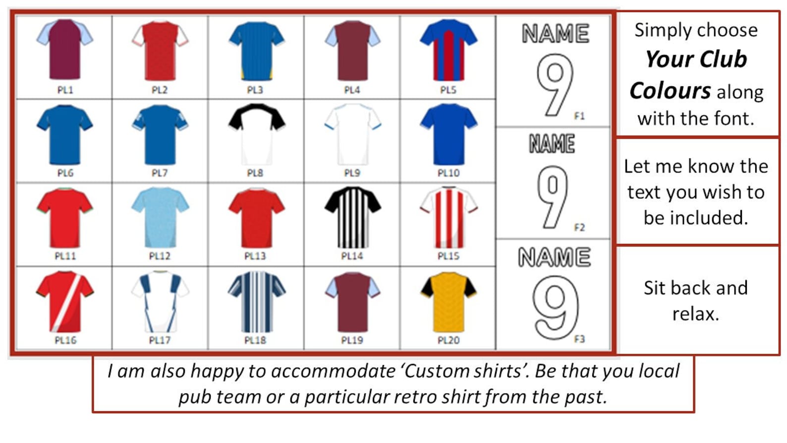 Custom Football Shirt Print Personalised Kit Etsy