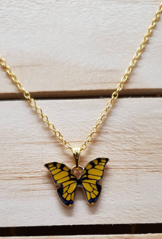 Yellow Butterfly Necklace and Matching Earrings Set With Etsy