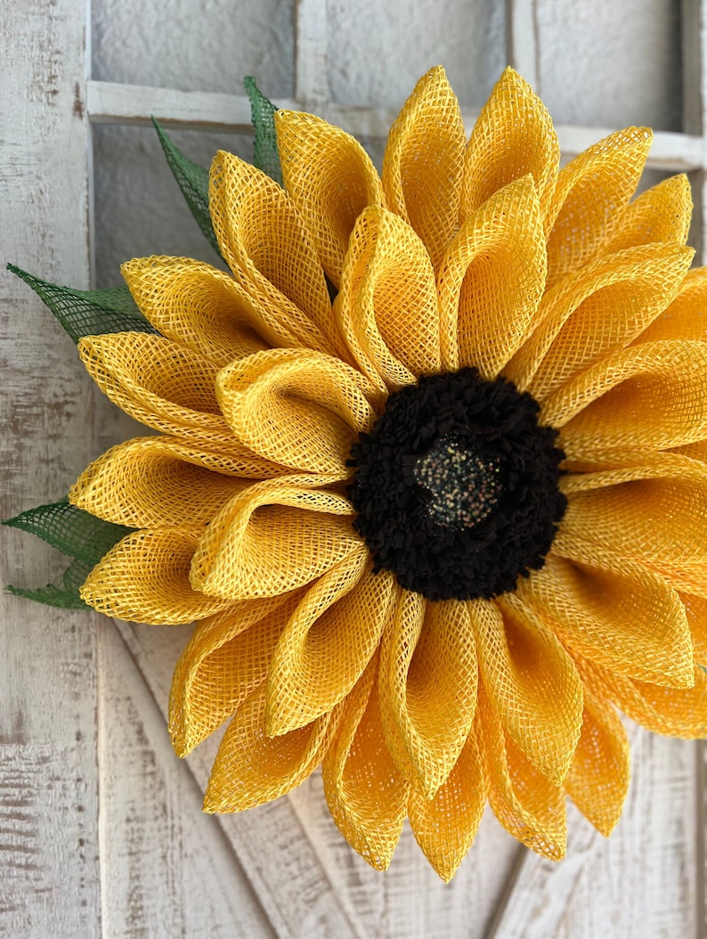 Yellow Sunflower Wreath With Leaves Sunflower Door Decoration for Front ...