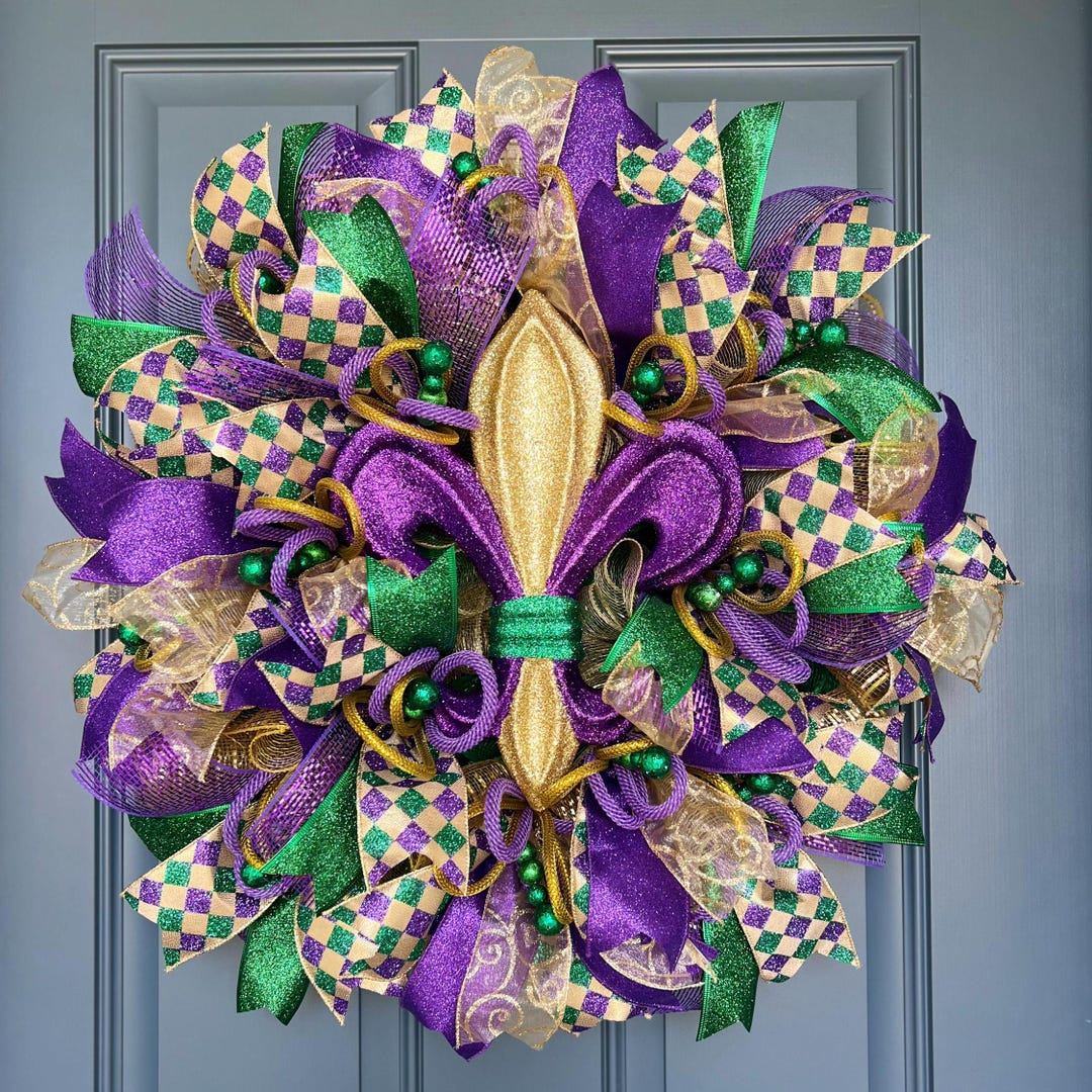 Mardi Gras Wreath for Front Door Mardi Gras Wreath Decoration Mardi Gras Carnival Wreath Fat Tuesday Wreath Mardi Gras New Orleans Decor