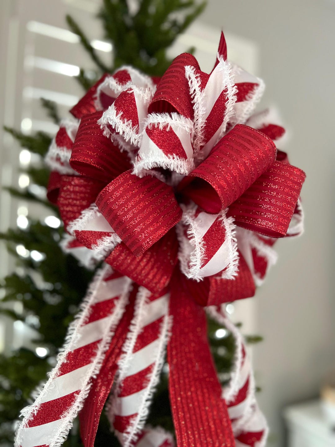 Large Red White Candy Cane Christmas Holiday Tree Topper Wreath or ...