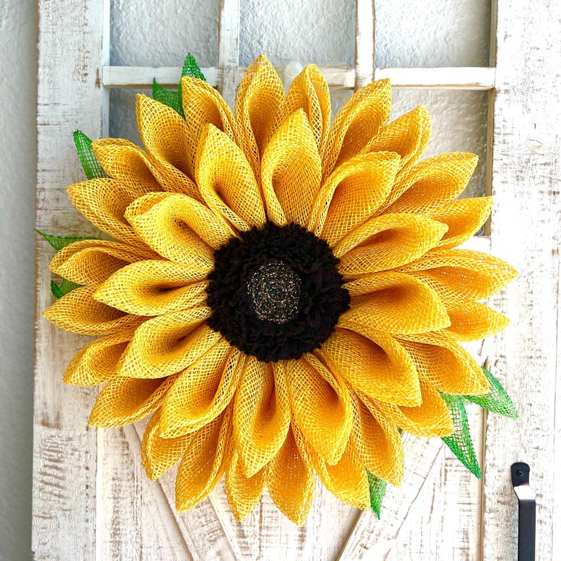 Yellow Sunflower Wreath With Leaves Sunflower Door Decoration for Front ...