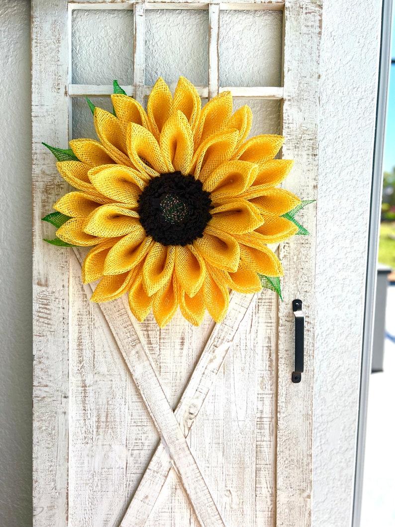 Yellow Sunflower Wreath With Leaves Sunflower Door Decoration for Front ...