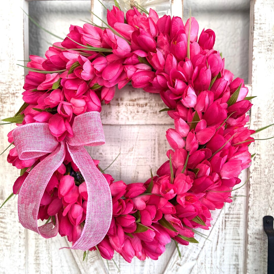 Hot Pink Spring or Summer Tulip Mothers Day Floral Wreath for Front ...