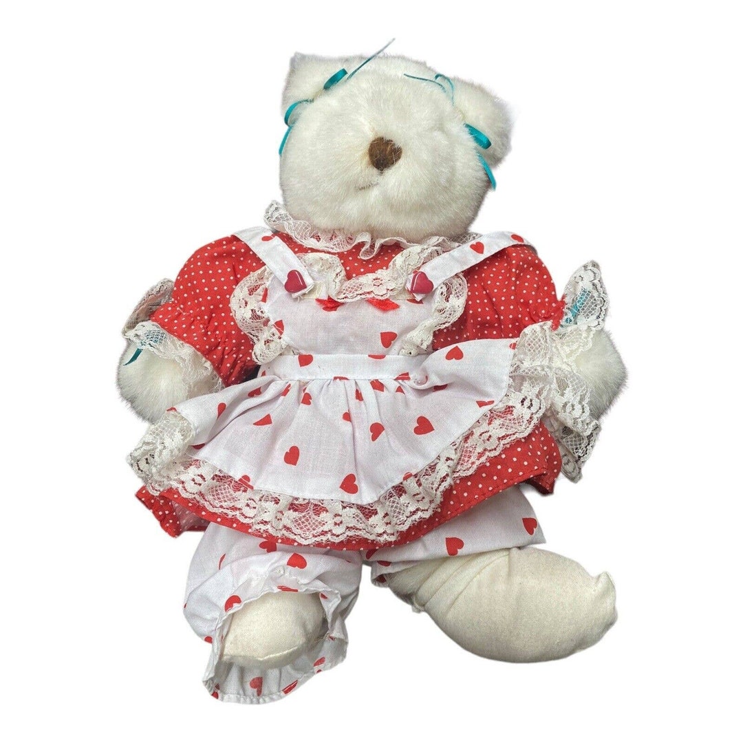 VTG Tender Heart Treasures 1992 Valentine Girl Bear With Dress Pinafore