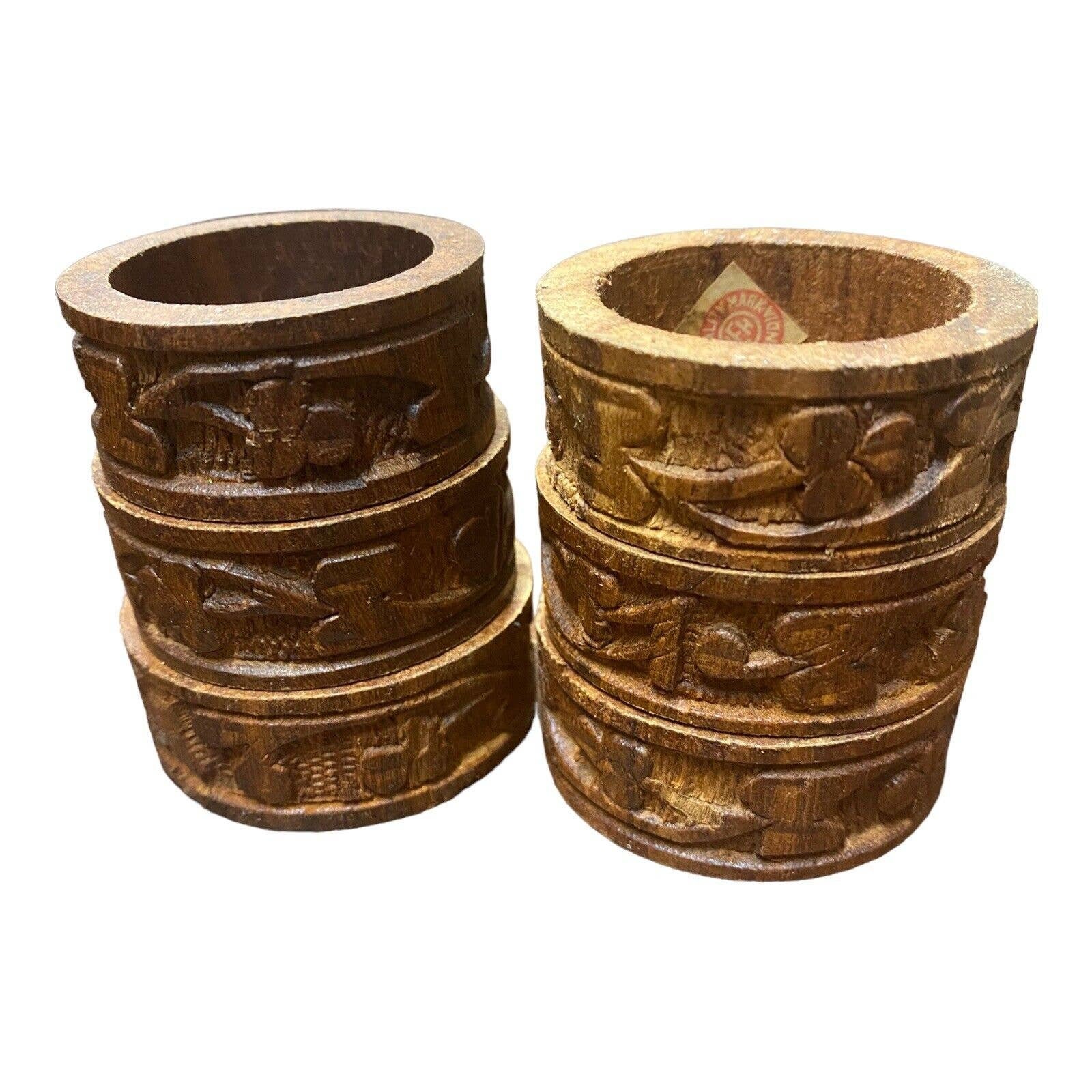 Vintage Wood Napkin Rings From India - 6 Pieces