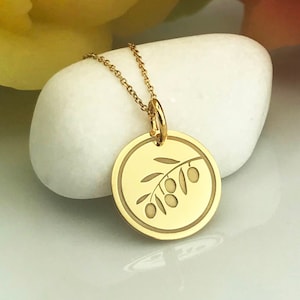 Real 14k Solid Gold Olive Tree Branch Leaf Necklace, Greek Leaf Necklace, Branch Leaf Pendant, Personalized Olive Tree Branch Leaf Pendant