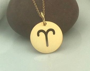 Collier zodiaque Bélier en or massif 14 carats, pendentif personnalisé finition brossée, pendentif zodiaque Bélier en or, breloque zodiaque Bélier délicat