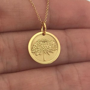 Real 14k Solid Gold Chrysanthemum Necklace, Personalized Chrysanthemum Pendant, Dainty Chrysanthemum Jewelry, November Birth Flower Gift