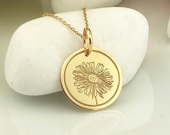 Collana con aster in vero oro massiccio 14k, ciondolo con aster in oro personalizzato, delicato ciondolo con aster, delicato fiore di aster, fiore di nascita di settembre
