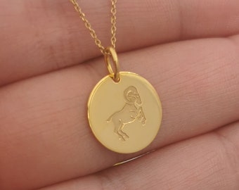 Collier zodiaque bélier en or massif 14 carats, pendentif zodiaque bélier en or personnalisé, breloque zodiaque bélier délicat