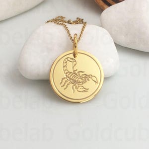 Collier Scorpion en or massif 14 carats, pendentif Scorpion personnalisé, breloque disque Scorpion, bijoux en or animal, médaillon zodiaque Scorpion
