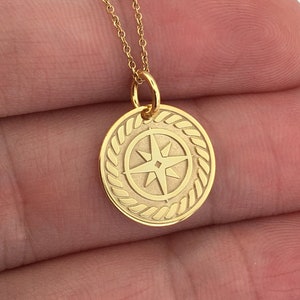 Real 14k Solid Gold Compass Necklace, Personalized Compass Pendant, Graduation Gift, Gold Compass Charm, Traveler Gift, Gold Compass Jewelry