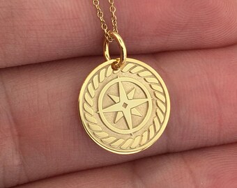 Real 14k Solid Gold Compass Necklace, Personalized Compass Pendant, Graduation Gift, Gold Compass Charm, Traveler Gift, Gold Compass Jewelry
