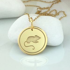 Real 14k Solid Gold Mouse Necklace, Personalized Mouse Pendant, Gold Little Mouse Charm, Mouse Pet Necklace, Pet Rat Jewelry, Animal Lover