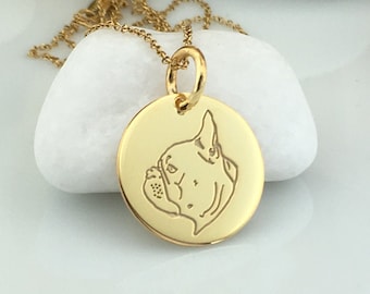 14k Pet Memorial French Bulldog Necklace, Personalized French Bulldog Pendant, Charm French Bulldog Coin Necklace, Animal Lovers Jewelry