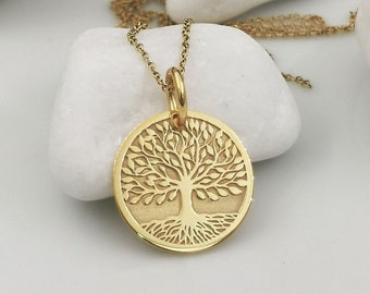 Real 14k Solid Gold Family Tree of Life Necklace, Personalized Tree of Life Pendant, Custom Family Tree of Life, Tree of Life Gift Jewelry