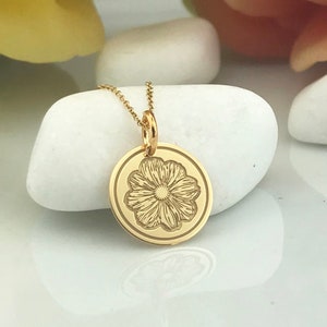 Real 14k Solid Gold Cosmos Flower Necklace, Personalized Cosmos Flower Pendant, Dainty Flower Charm Jewelry, October Birth Flower Gift