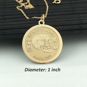 Echte 14k Massivgold Memento Mori Halskette, personalisierter Memento Mori Anhänger, zierlicher Amor Fati Schmuck, Amor Fati Charm Münze, stoische Halskette