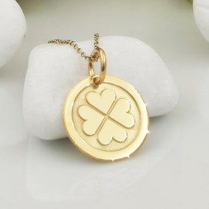 Real 14k Solid Gold 4 Leaf Clover Necklace, Personalized Lucky Four Leaf Clover Pendant, Delicate 4 Leaf Clover, Four Leaf Clover Gold Charm
